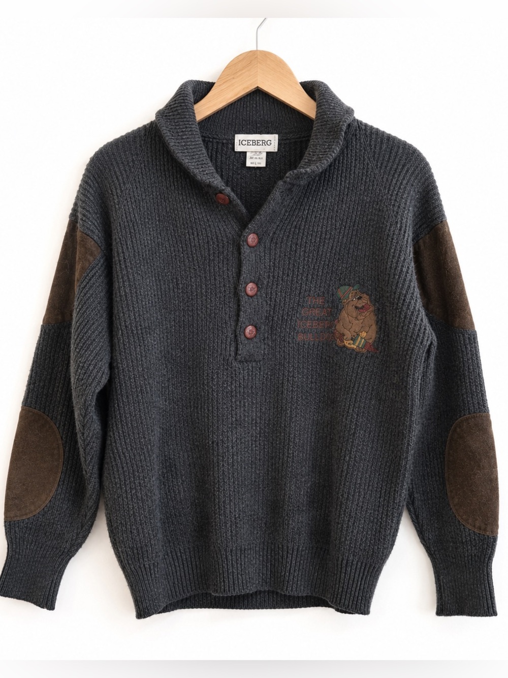 Vintage 90s Iceberg “Green Iceberg Collection” Wool Henley Sweater – Italy – L